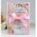 Holiday Greeting Card  Marriage Invitation With Ribbon Bow Laser Cut Paper